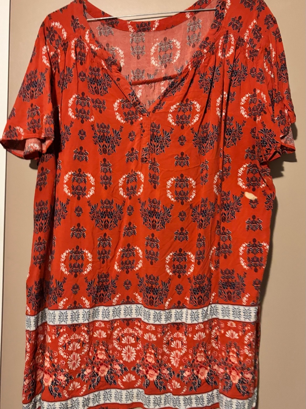 Women's Red Floral V-Neck Top